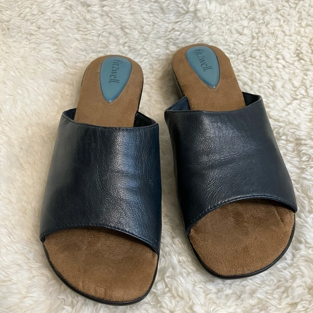 Womens Fitzwell Navy Leather Wedges Size 8.5